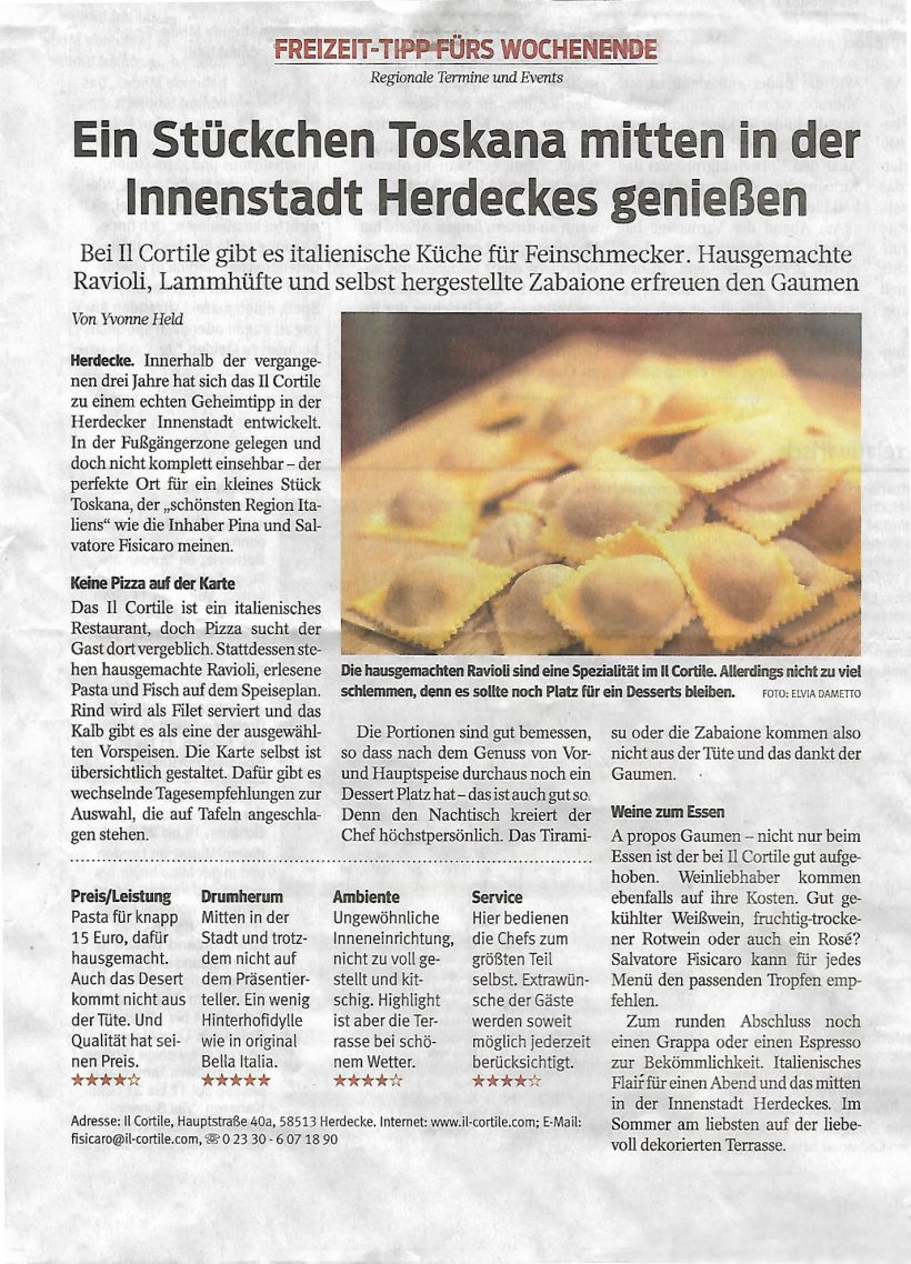 Ein Stückchen Toskana mitten in der Innenstadt Herdeckes genießen Ein Stückchen Toskana mitten in der Innenstadt Herdeckes genießen